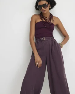 Purple Belted Cuffed Hem Barrel Leg Jeans