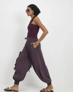Purple Belted Cuffed Hem Barrel Leg Jeans
