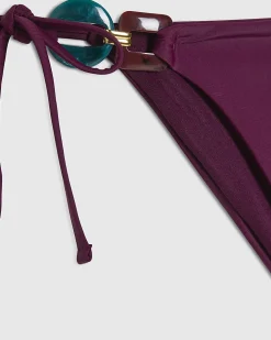 Purple Buckle Trim Low Waisted Bikini Bottoms