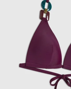 Purple Buckle Trim Padded Bikini Top