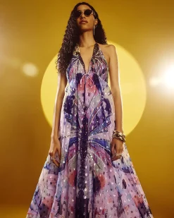 Purple Butterfly Embellished Maxi Dress