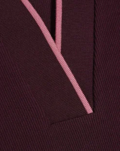Purple Cotton Blend Ribbed Polo Top