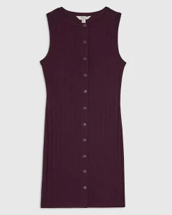 Purple Cotton Sleeveless Popper Mini Dress