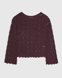 Purple Crochet Knit Boat Neck Jumper