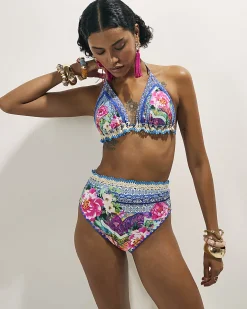 Purple Crochet Trim Floral Bikini Bottoms