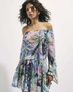 Purple Embellished Butterfly Bardot Top