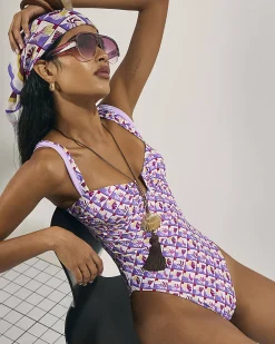 Purple Geometric Pineapple Swimsuit