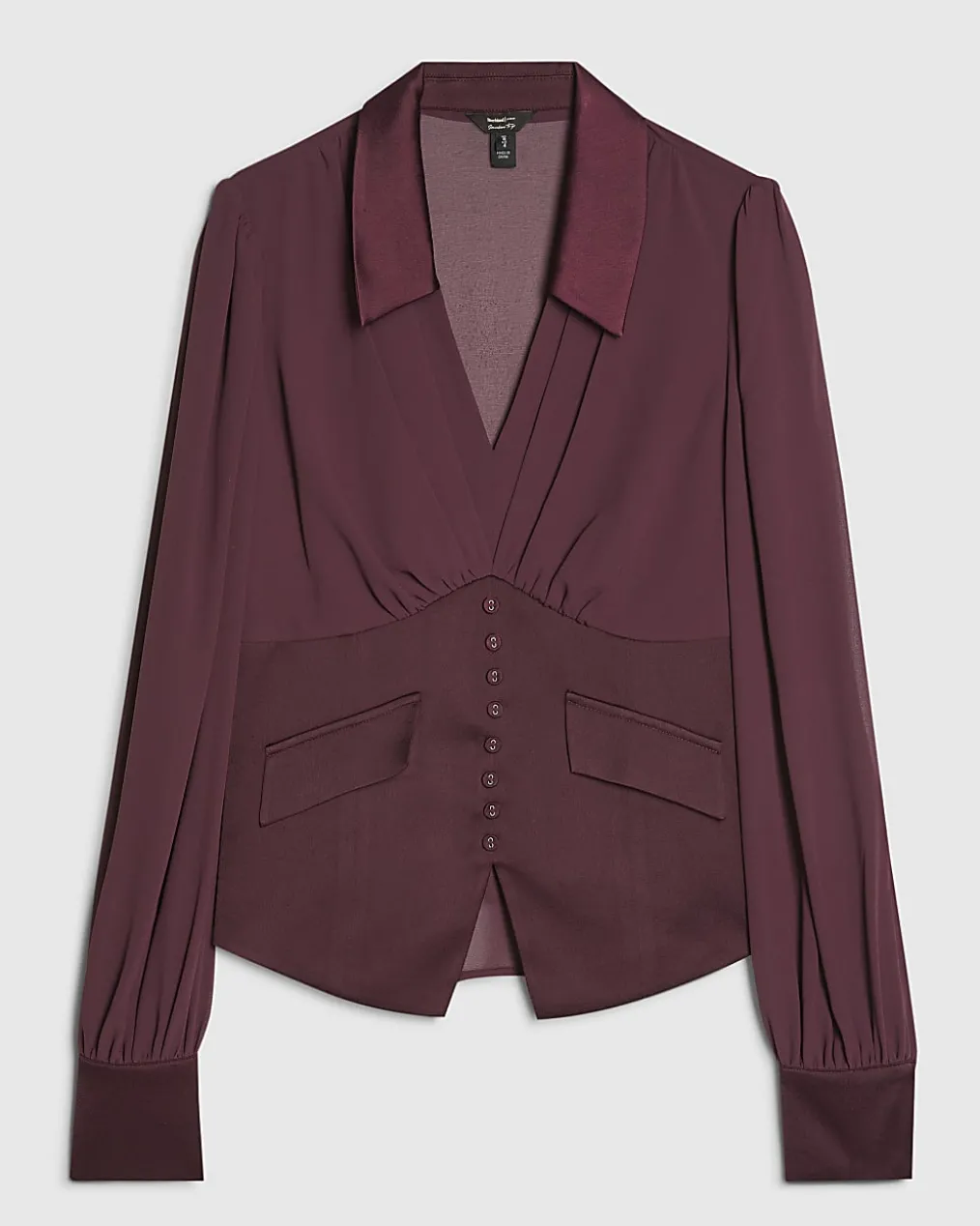 Purple Long Sleeve Corset Detail Blouse