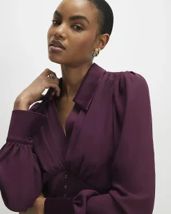 Purple Long Sleeve Corset Detail Blouse