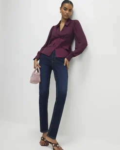 Purple Long Sleeve Corset Detail Blouse