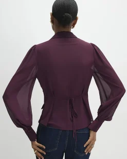 Purple Long Sleeve Corset Detail Blouse