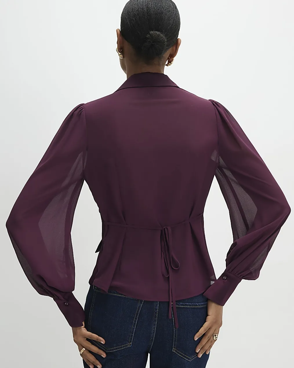 Purple Long Sleeve Corset Detail Blouse