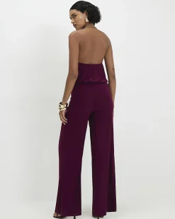 Purple Metal Trim Cowl Neck Jumpsuit