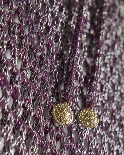 Purple Metallic Long Sleeve Knit Beach Tunic