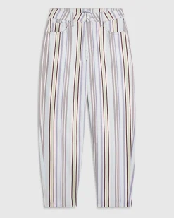 Purple Mid Rise Stripe Barrel Leg Jeans