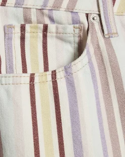 Purple Mid Rise Stripe Barrel Leg Jeans