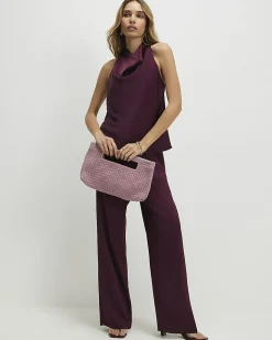 Purple Satin Halter Neck Top