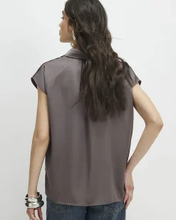 Purple Satin Short Sleeve Shirt