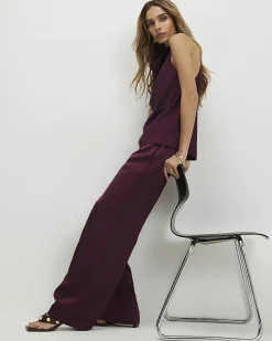 Purple Satin Wide Leg Trousers