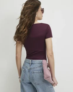 Purple Short Sleeve Scoop Neck Bodysuit