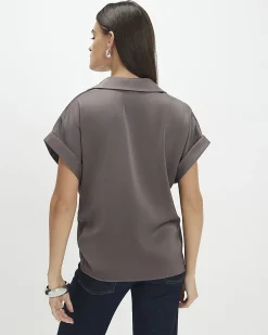 Purple Short Sleeve Wrap Front Blouse