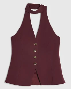 Purple Sleeveless Scarf Neck Waistcoat