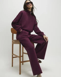 Purple Tailored Interlock Wide Leg Trousers