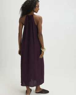 Purple Textured Halter Neck Maxi Dress