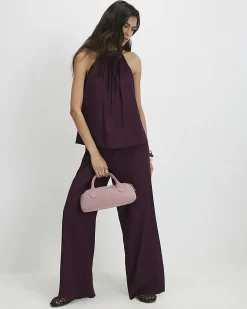 Purple Textured Halter Neck Top