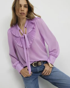 Purple Tie Neck Long Sleeve Blouse