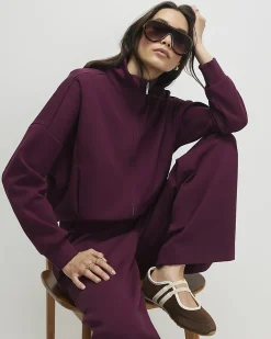 Purple Zip Up Interlock Bomber Jacket