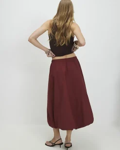 Red Bubble Hem Midi Skirt