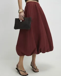 Red Bubble Hem Midi Skirt