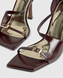 Red Buckle Strap Heeled Sandals