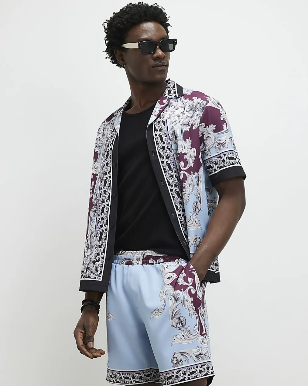Red Cherub Print Shirt And Short Set