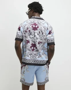 Red Cherub Print Shirt And Short Set