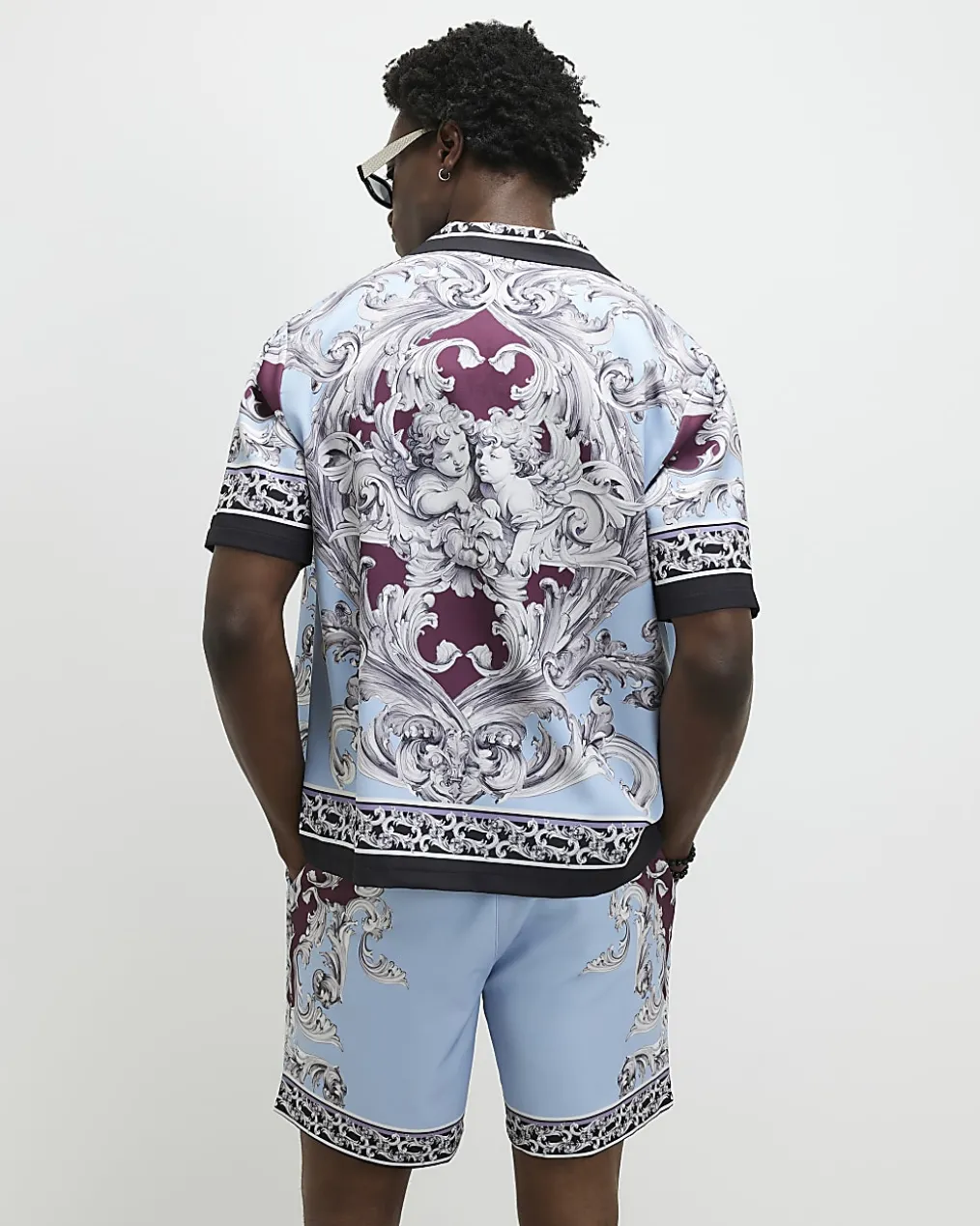Red Cherub Print Shirt And Short Set