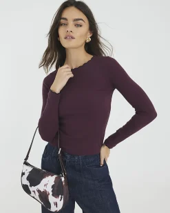 Red Cotton Blend Scallop Trim Top