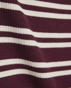 Red Cotton Blend Stripe Fitted Rib T-Shirt