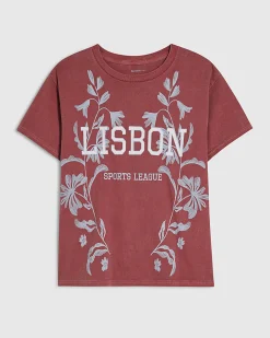 Red Cotton Lisbon Floral Fitted T-Shirt