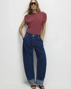 Red Cotton Premium Ruched Shoulder T-shirt