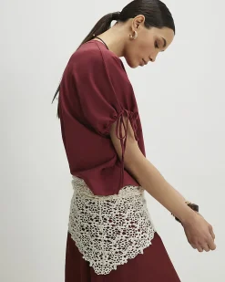 Red Cotton Ruched Sleeve T-Shirt