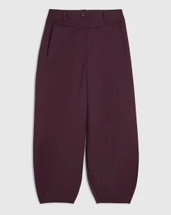 Red Cotton Sateen Barrel Leg Trousers