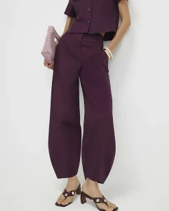Red Cotton Sateen Barrel Leg Trousers