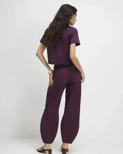 Red Cotton Sateen Barrel Leg Trousers