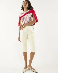 Red Cotton Sleeveless Striped Bubble Hem Top