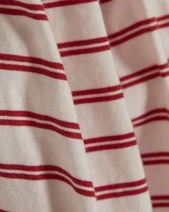 Red Cotton Sleeveless Striped Bubble Hem Top