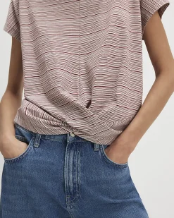 Red Cotton Stripe Twist Front T-shirt