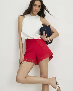 Red Crochet Trim Shorts