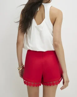 Red Crochet Trim Shorts